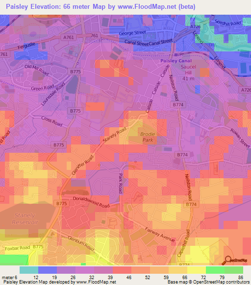Paisley,UK Elevation Map