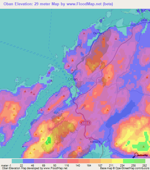 Oban,UK Elevation Map
