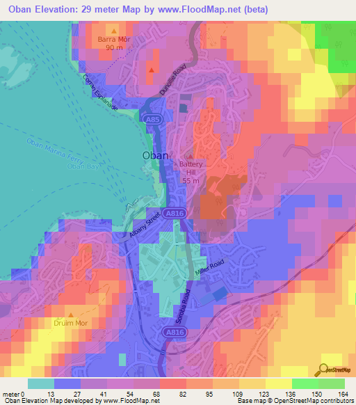 Oban,UK Elevation Map
