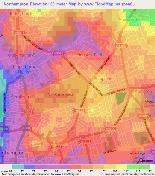 Northampton,UK Elevation Map