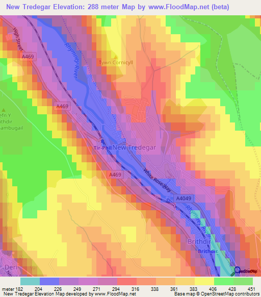 New Tredegar,UK Elevation Map