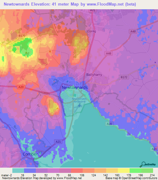 Newtownards,UK Elevation Map