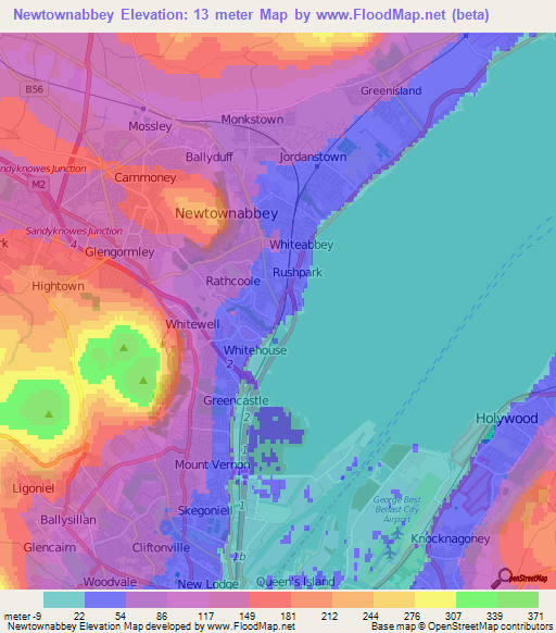 Newtownabbey,UK Elevation Map
