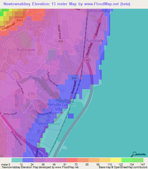 Newtownabbey,UK Elevation Map