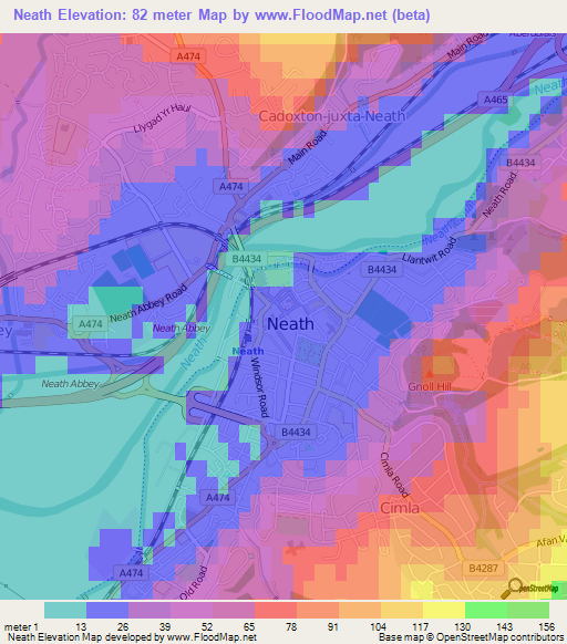 Neath,UK Elevation Map