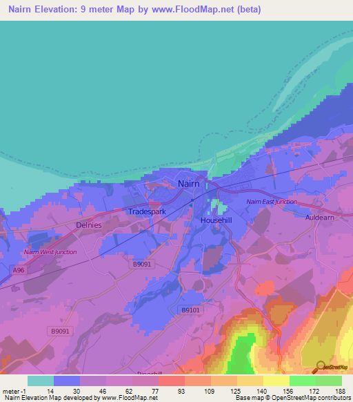Nairn,UK Elevation Map