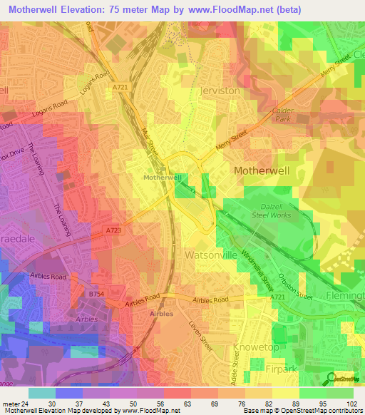 Motherwell,UK Elevation Map