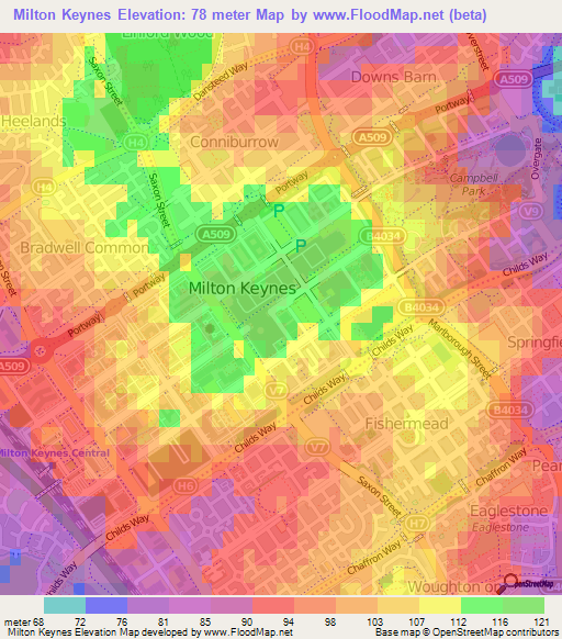 Milton Keynes,UK Elevation Map