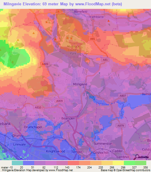 Milngavie,UK Elevation Map