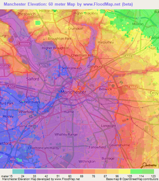 Manchester,UK Elevation Map