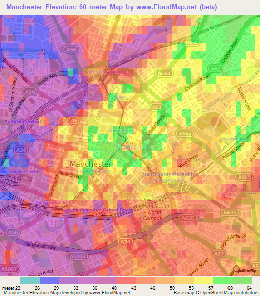 Manchester,UK Elevation Map