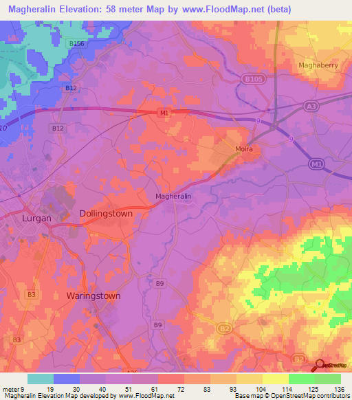 Magheralin,UK Elevation Map
