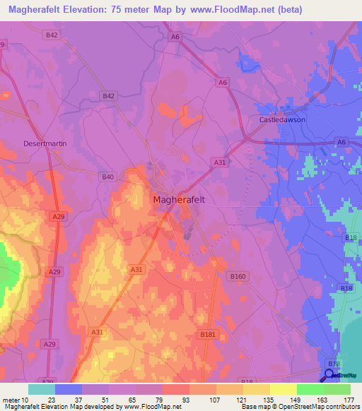Magherafelt,UK Elevation Map