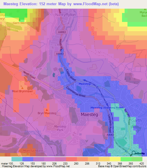 Maesteg,UK Elevation Map