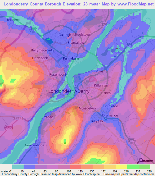 Londonderry County Borough,UK Elevation Map