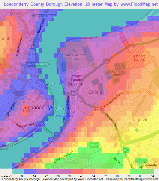 Londonderry County Borough,UK Elevation Map