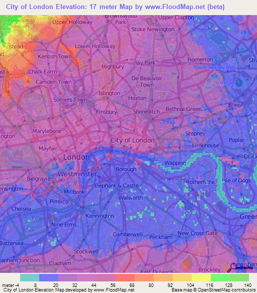 City of London,UK Elevation Map