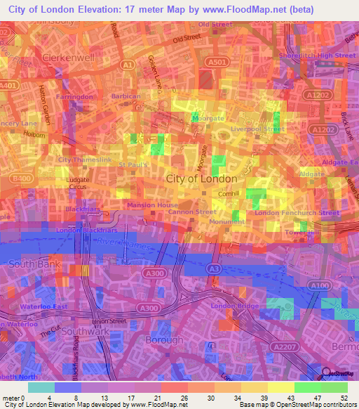 City of London,UK Elevation Map
