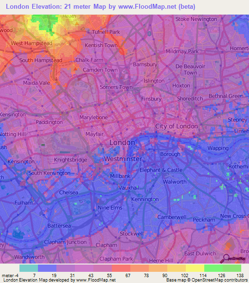 London,UK Elevation Map