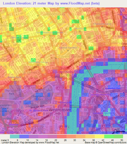 London,UK Elevation Map