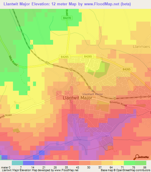 Llantwit Major,UK Elevation Map