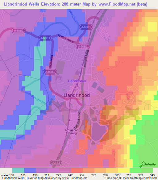 Llandrindod Wells,UK Elevation Map