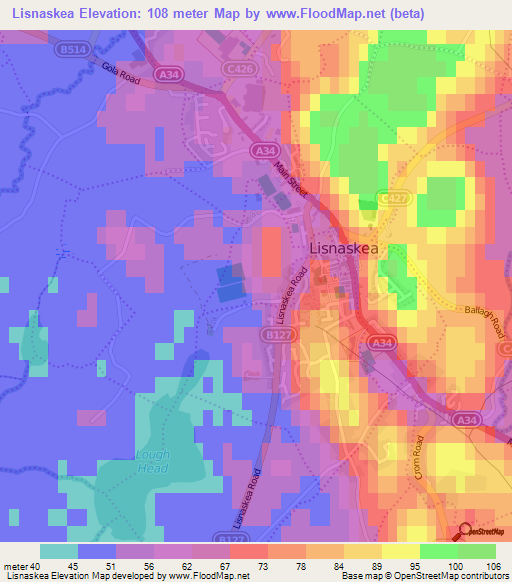 Lisnaskea,UK Elevation Map