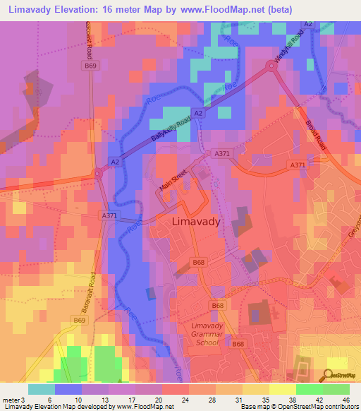 Limavady,UK Elevation Map