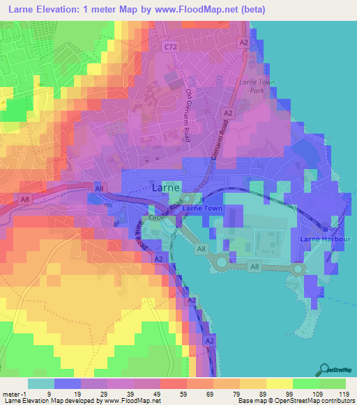 Larne,UK Elevation Map