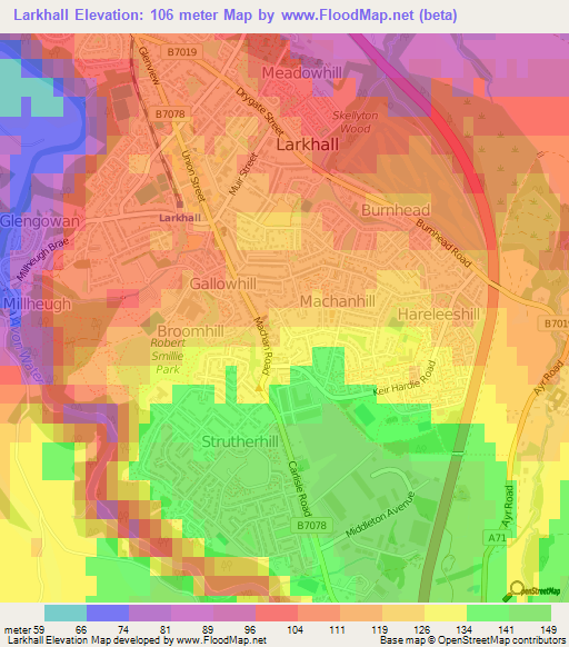 Larkhall,UK Elevation Map