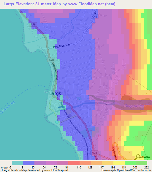 Largs,UK Elevation Map