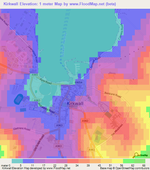 Kirkwall,UK Elevation Map
