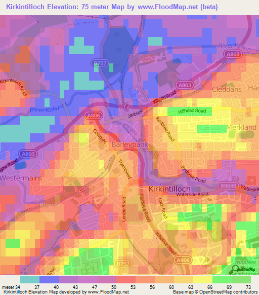 Kirkintilloch,UK Elevation Map