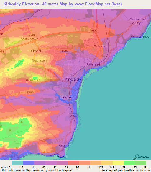 Kirkcaldy,UK Elevation Map