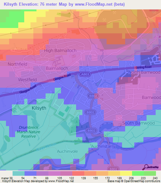 Kilsyth,UK Elevation Map