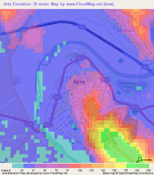 Arta,Greece Elevation Map
