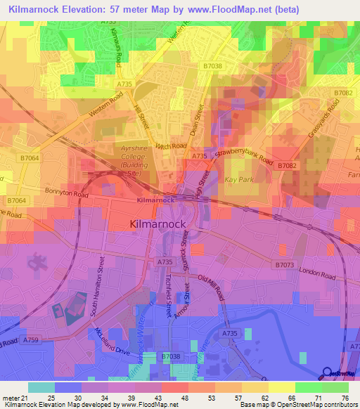 Kilmarnock,UK Elevation Map