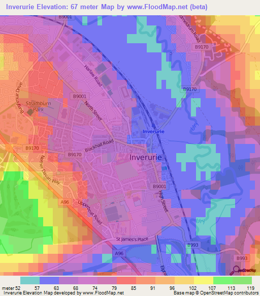 Inverurie,UK Elevation Map