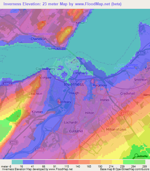 Inverness,UK Elevation Map