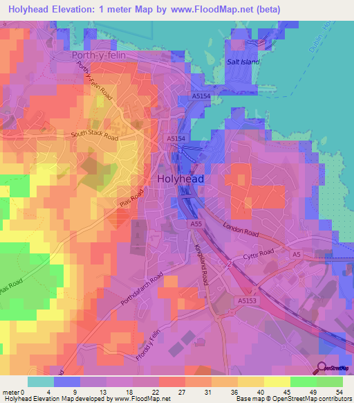 Holyhead,UK Elevation Map