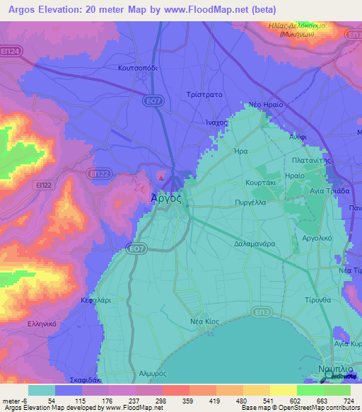Argos,Greece Elevation Map