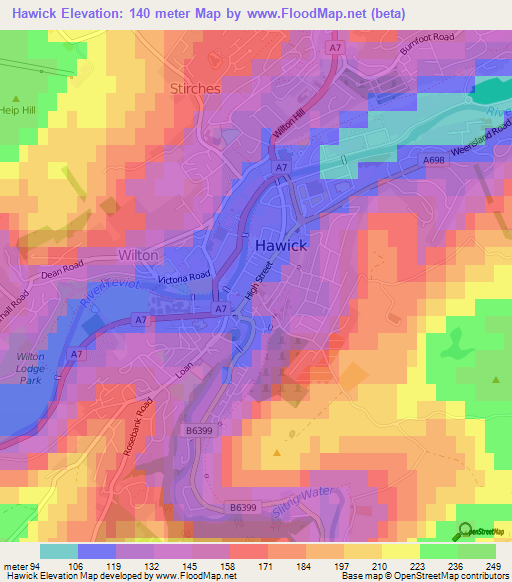 Hawick,UK Elevation Map