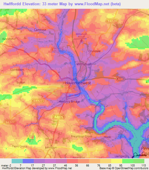 Hwlffordd,UK Elevation Map