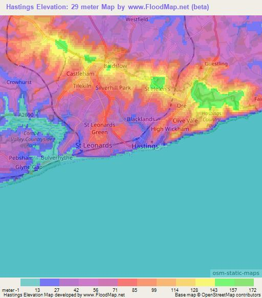 Hastings,UK Elevation Map