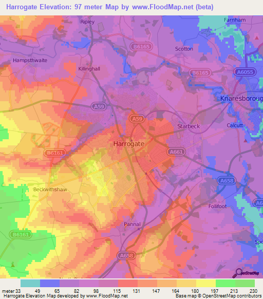 Harrogate,UK Elevation Map