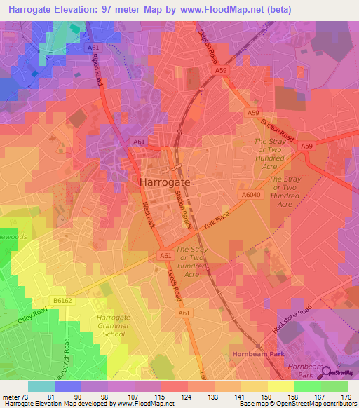 Harrogate,UK Elevation Map