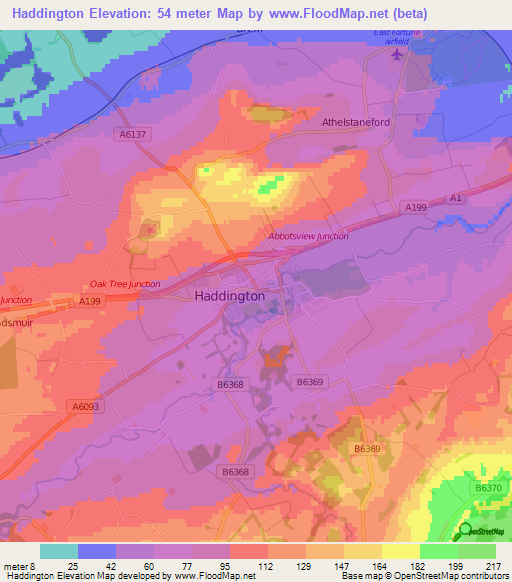 Haddington,UK Elevation Map