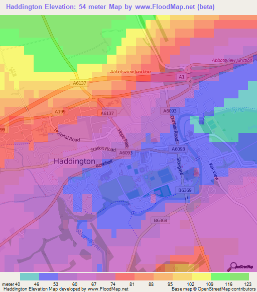 Haddington,UK Elevation Map