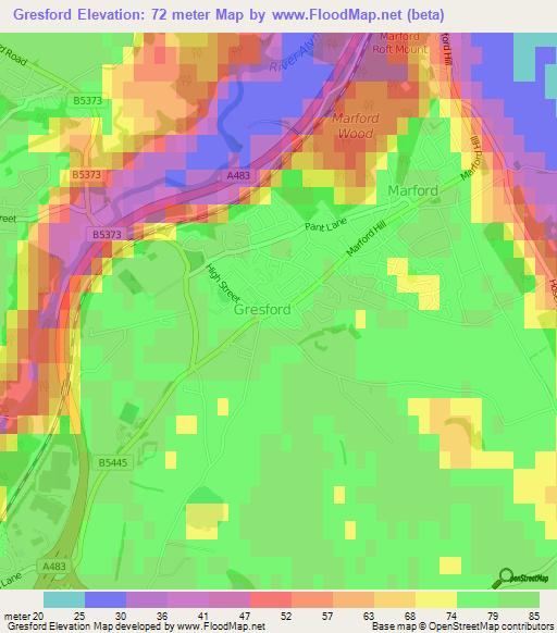 Gresford,UK Elevation Map