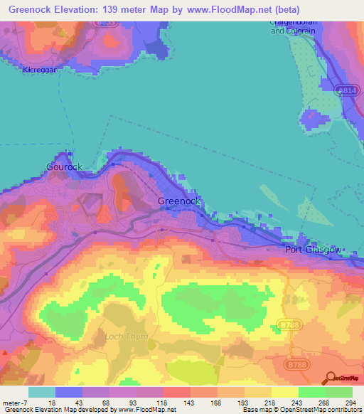 Greenock,UK Elevation Map